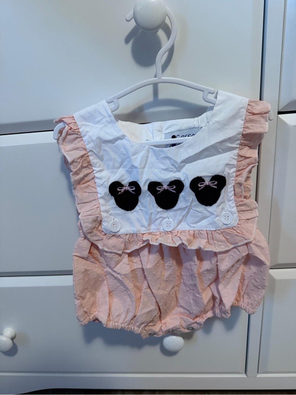 Baby Pink Ruffle Heart Bib One-Piece Bodysuit